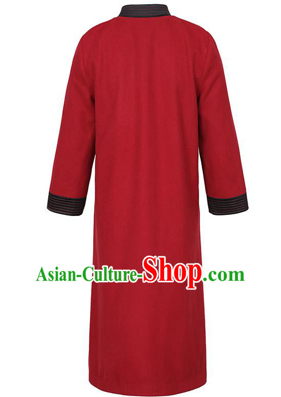 China Zen Costume Classical Qipao Dress Traditional Tang Suit Embroidered Red Woolen Cheongsam
