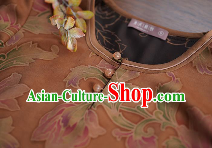 China Traditional Orange Silk Short Jacket National Gambiered Guangdong Gauze Upper Outer Garment
