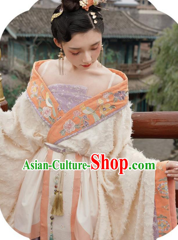 China Ancient Goddess Hanfu Dress Clothing Traditional Tang Dynasty Court Woman Embroidered Costumes