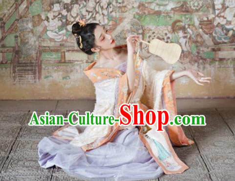 China Ancient Goddess Hanfu Dress Clothing Traditional Tang Dynasty Court Woman Embroidered Costumes