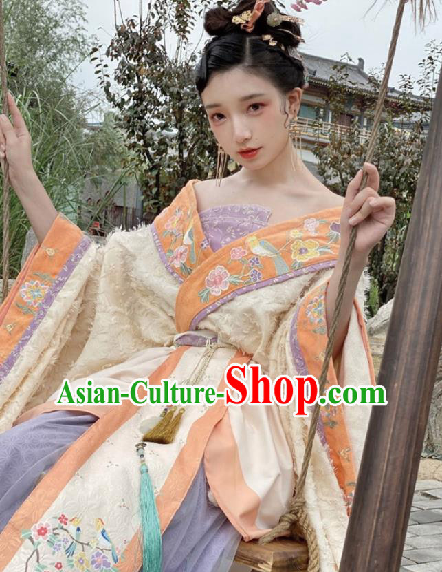 China Ancient Goddess Hanfu Dress Clothing Traditional Tang Dynasty Court Woman Embroidered Costumes