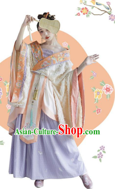 China Ancient Goddess Hanfu Dress Clothing Traditional Tang Dynasty Court Woman Embroidered Costumes