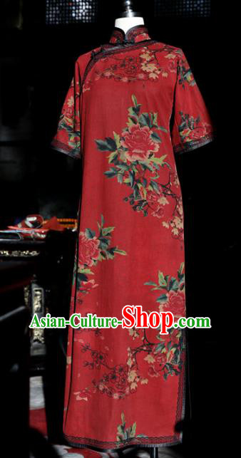 Republic of China Classical Wedding Red Cheongsam Traditional Minguo Shanghai Beauty Silk Qipao Dress