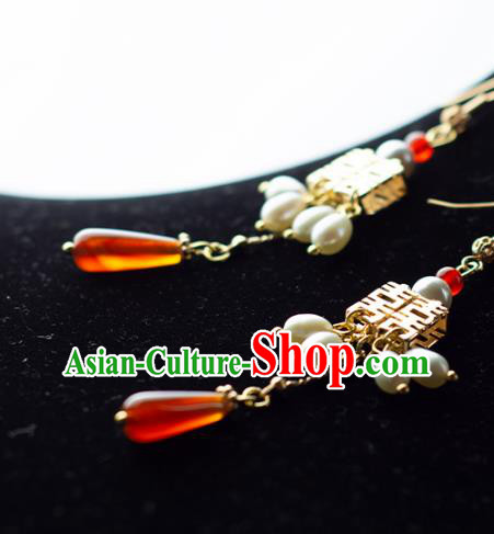 China Ancient Princess Ear Accessories Traditional Hanfu Wedding Golden Earrings