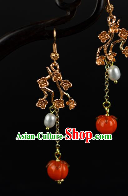 China Classical Cheongsam Ear Accessories Traditional Hanfu Red Persimmon Earrings