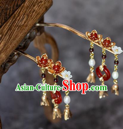 Chinese Traditional Hanfu Agate Hairpin Hair Accessories Ancient Ming Dynasty Princess Tassel Hair Stick