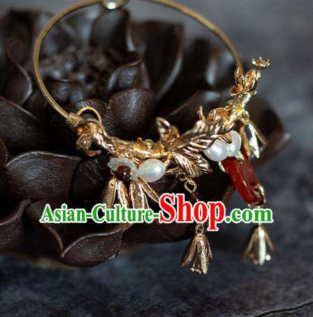 China Classical Golden Bracelet Traditional Ming Dynasty Agate Wristlet Accessories