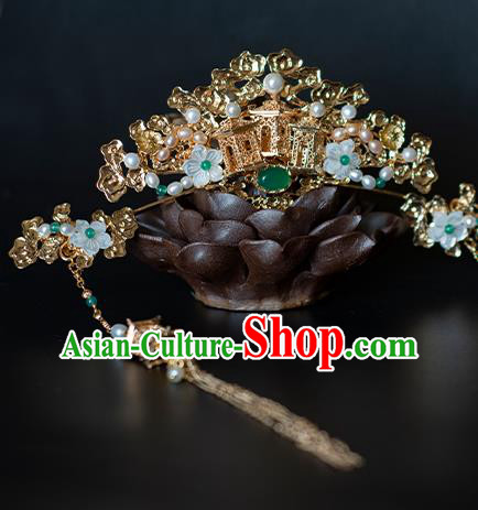 Chinese Traditional Song Dynasty Hair Accessories Hairpins Ancient Princess Golden Palace Hair Crown