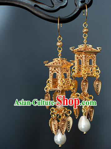 China Traditional Ming Dynasty Princess Ear Accessories Ancient Hanfu Golden Palace Lantern Earrings