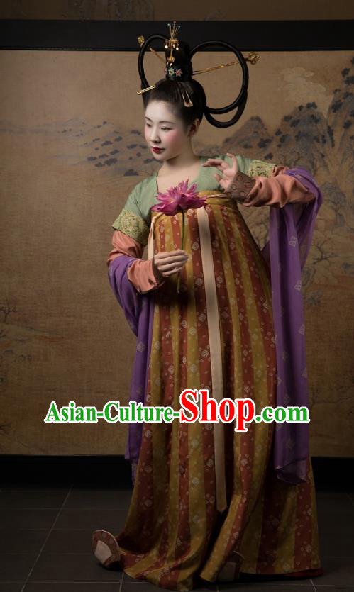 China Ancient Court Lady Hanfu Dress Costumes Traditional Early Tang Dynasty Historical Clothing