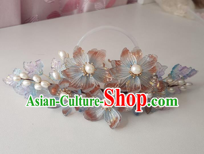 Chinese Ancient Noble Princess Hair Comb Hanfu Hair Accessories Traditional Ming Dynasty Peach Blossom Hair Crown