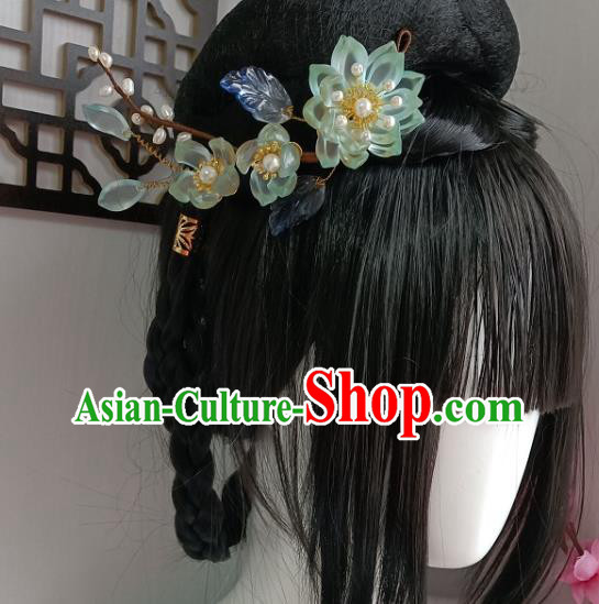 Chinese Ancient Palace Princess Hairpin Hanfu Hair Accessories Traditional Tang Dynasty Green Lotus Hair Comb