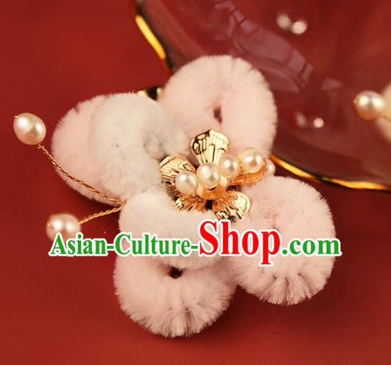 Chinese Ancient Pink Velvet Butterfly Hair Claw Traditional Hanfu Hairpin Handmade Hair Accessories