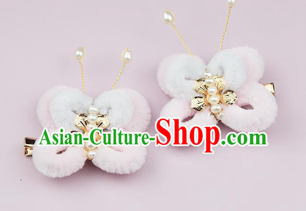 Chinese Ancient Pink Velvet Butterfly Hair Claw Traditional Hanfu Hairpin Handmade Hair Accessories