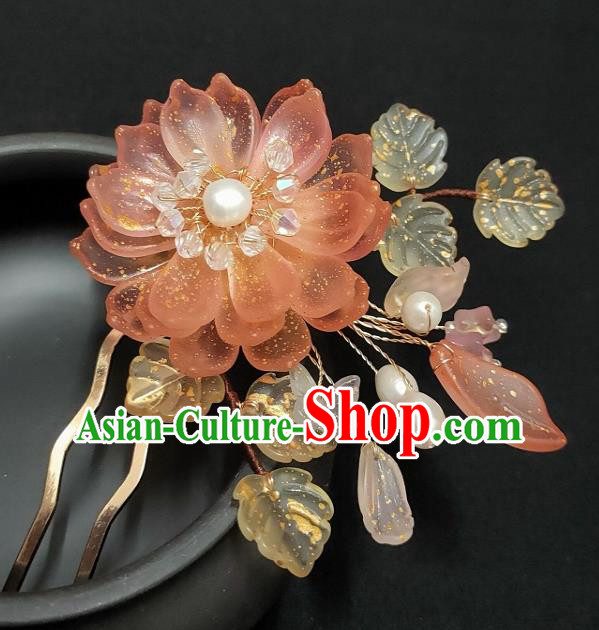 Chinese Ancient Court Woman Orange Epiphyllum Hairpin Hanfu Hair Accessories Traditional Ming Dynasty Princess Hair Stick
