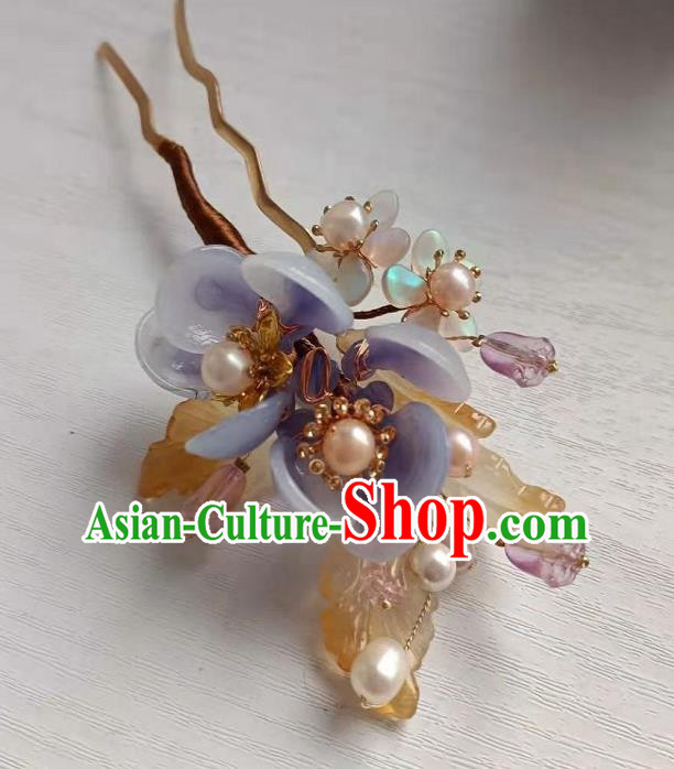 Chinese Ancient Noble Lady Hairpin Hanfu Hair Accessories Traditional Ming Dynasty Purple Plum Blossom Hair Stick