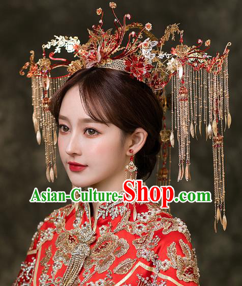 Chinese Bride Luxury Phoenix Coronet Traditional Wedding Hair Accessories Classical Xiuhe Suit Tassel Hair Crown