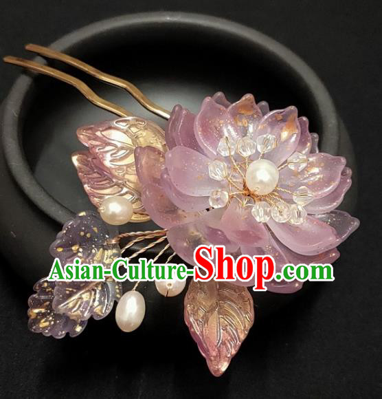 Chinese Ancient Young Lady Hairpin Hanfu Hair Accessories Traditional Ming Dynasty Lilac Epiphyllum Hair Stick