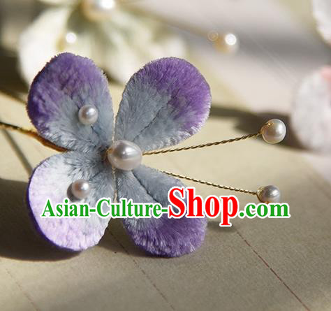 Chinese Ancient Young Lady Purple Velvet Butterfly Hair Stick Traditional Cheongsam Hairpin Headpiece