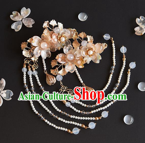 Chinese Traditional Hanfu Sakura Hairpin Hair Accessories Handmade Ancient Princess Tassel Hair Claw