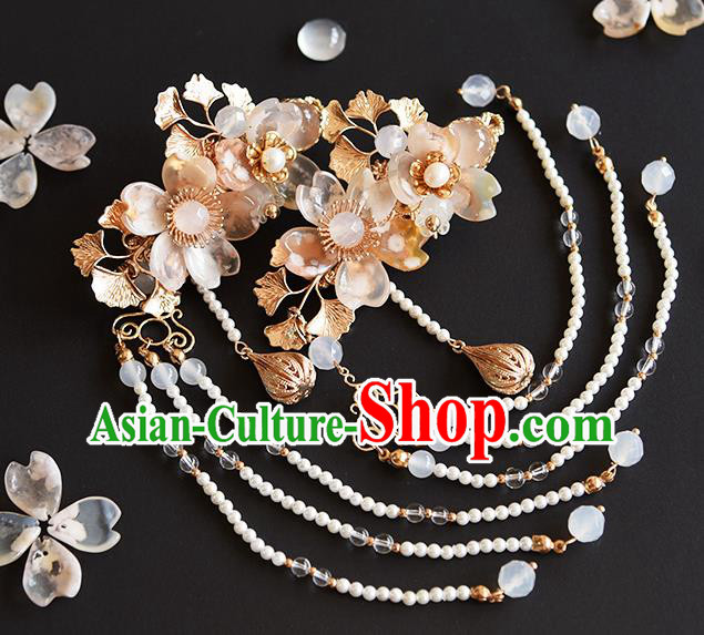 Chinese Traditional Hanfu Sakura Hairpin Hair Accessories Handmade Ancient Princess Tassel Hair Claw