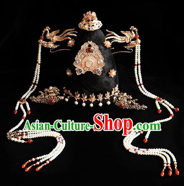 Chinese Handmade Ancient Court Woman Tassel Hairpins Traditional Ming Dynasty Empress Hair Accessories Full Set