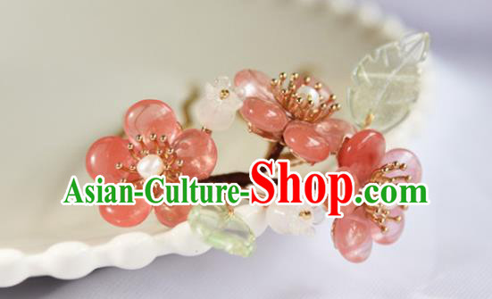 Chinese Ancient Young Beauty Hairpin Traditional Ming Dynasty Pink Plum Blossom Hair Stick