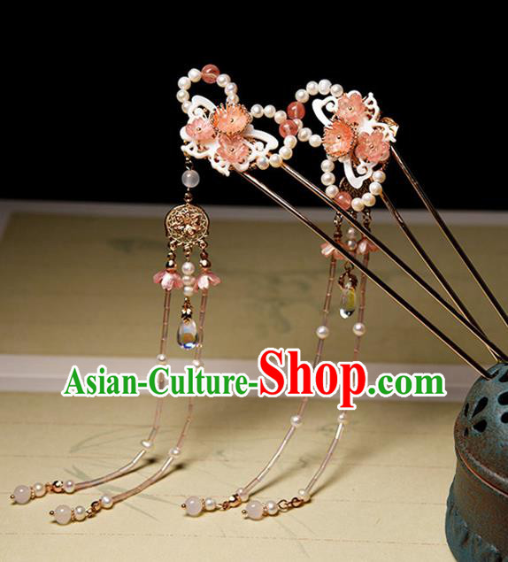 Chinese Ancient Palace Lady Tassel Hairpin Traditional Ming Dynasty Princess Shell Butterfly Hair Stick