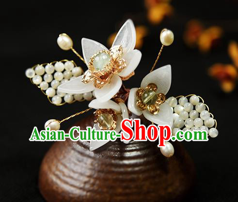 Chinese Ancient Young Lady Hairpin Traditional Ming Dynasty Princess White Flowers Hair Stick