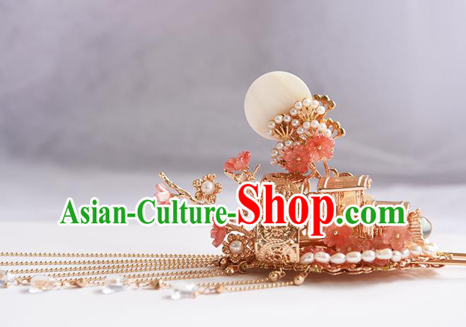 Chinese Traditional Wedding Shell Hair Stick Ancient Ming Dynasty Princess Tassel Hairpin