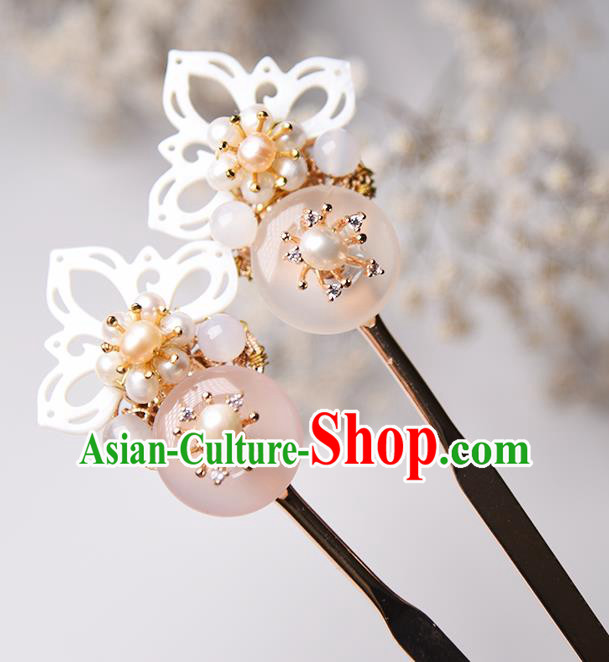 Chinese Traditional Ming Dynasty Shell Lotus Hair Stick Ancient Princess Pearls Hairpin
