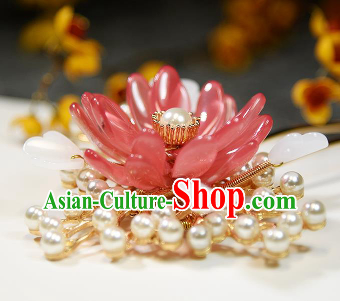Chinese Traditional Song Dynasty Palace Lady Hair Stick Ancient Princess Red Chrysanthemum Hairpin