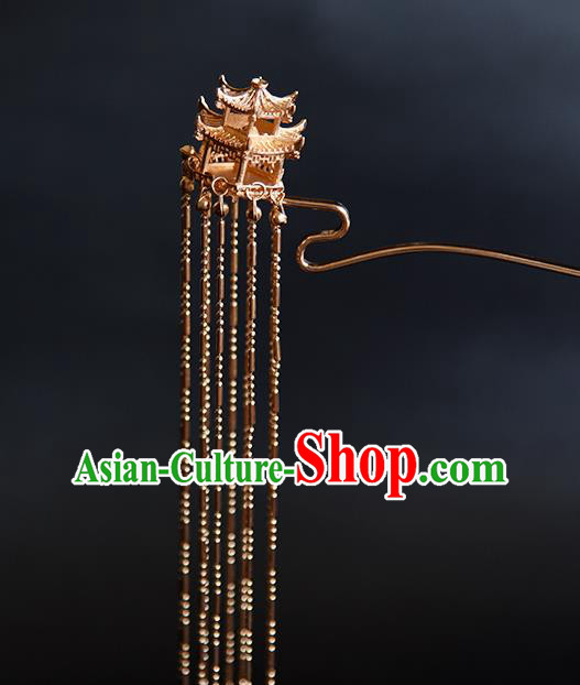 Chinese Traditional Ming Dynasty Empress Golden Palace Hair Stick Ancient Queen Long Tassel Hairpin
