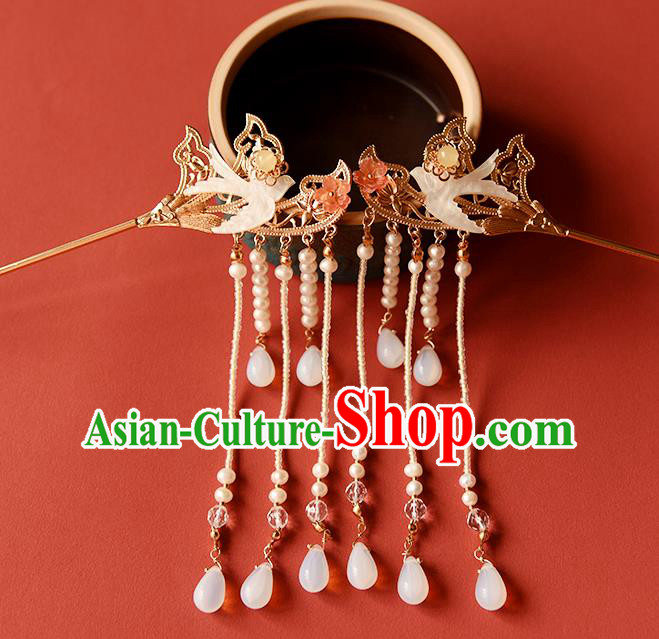 Chinese Traditional Ming Dynasty Palace Lady Shell Swallow Hair Stick Ancient Princess Pearls Tassel Hairpin