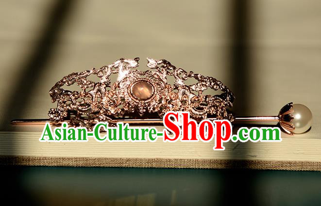 Chinese Traditional Hanfu Hair Accessories Ancient Swordswoman Golden Hair Crown and Hairpin