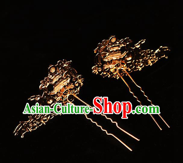 Chinese Ancient Court Woman Hairpin Traditional Ming Dynasty Empress Golden Moon Palace Hair Stick