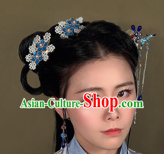 Chinese Ancient Palace Lady Hairpin Traditional Ming Dynasty Cloisonne Plum Hair Stick