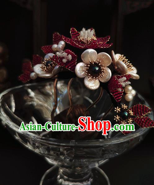 Chinese Traditional Ming Dynasty Hair Comb Ancient Palace Princess Shell Plum Blossom Hairpin