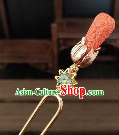 Chinese Traditional Ming Dynasty Hanfu Hair Stick Ancient Princess Pink Hairpin