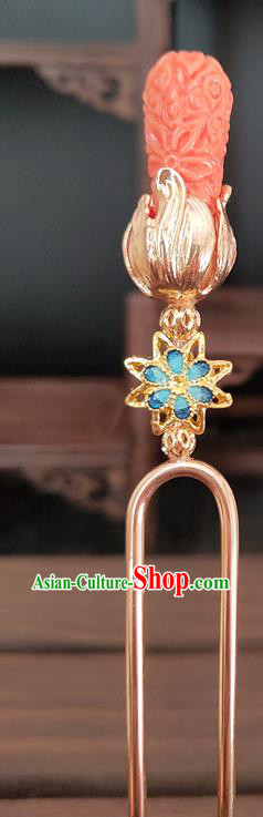 Chinese Traditional Ming Dynasty Hanfu Hair Stick Ancient Princess Pink Hairpin