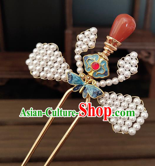 Chinese Traditional Ming Dynasty Empress Cloisonne Butterfly Hair Stick Ancient Queen Agate Hairpin