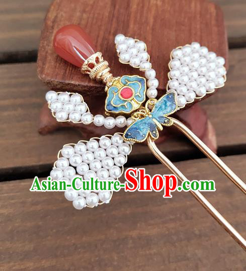 Chinese Traditional Ming Dynasty Empress Cloisonne Butterfly Hair Stick Ancient Queen Agate Hairpin