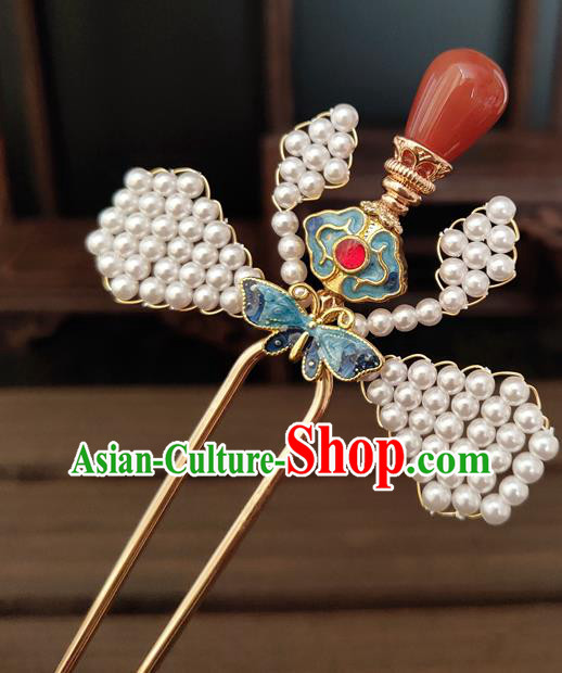 Chinese Traditional Ming Dynasty Empress Cloisonne Butterfly Hair Stick Ancient Queen Agate Hairpin