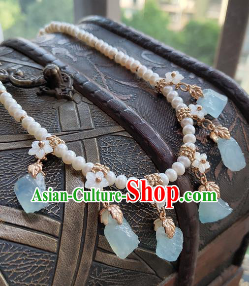China Classical Ancient Princess Necklace Traditional Song Dynasty Aquamarine Necklet Accessories