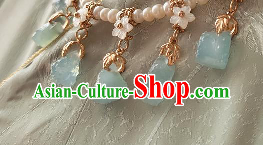 China Classical Ancient Princess Necklace Traditional Song Dynasty Aquamarine Necklet Accessories