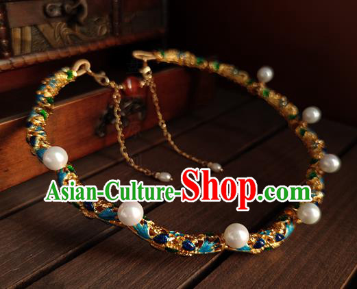 China Classical Ancient Court Woman Pearls Necklace Traditional Ming Dynasty Cloisonne Necklet Accessories