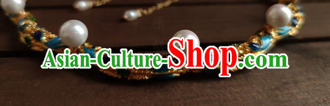 China Classical Ancient Court Woman Pearls Necklace Traditional Ming Dynasty Cloisonne Necklet Accessories