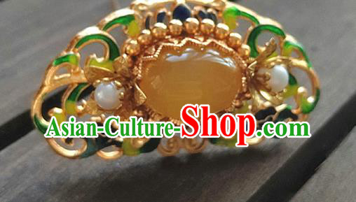 Chinese Ancient Queen Jade Hairpin Traditional Ming Dynasty Blueing Hair Crown