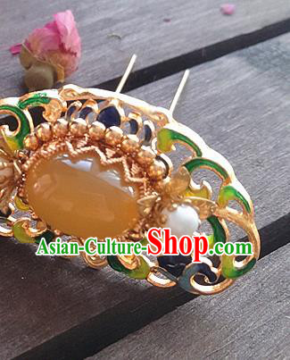 Chinese Ancient Queen Jade Hairpin Traditional Ming Dynasty Blueing Hair Crown