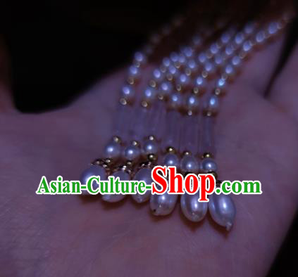 Chinese Traditional Tang Dynasty Pearls Tassel Hair Stick Ancient Empress Golden Peony Hairpin